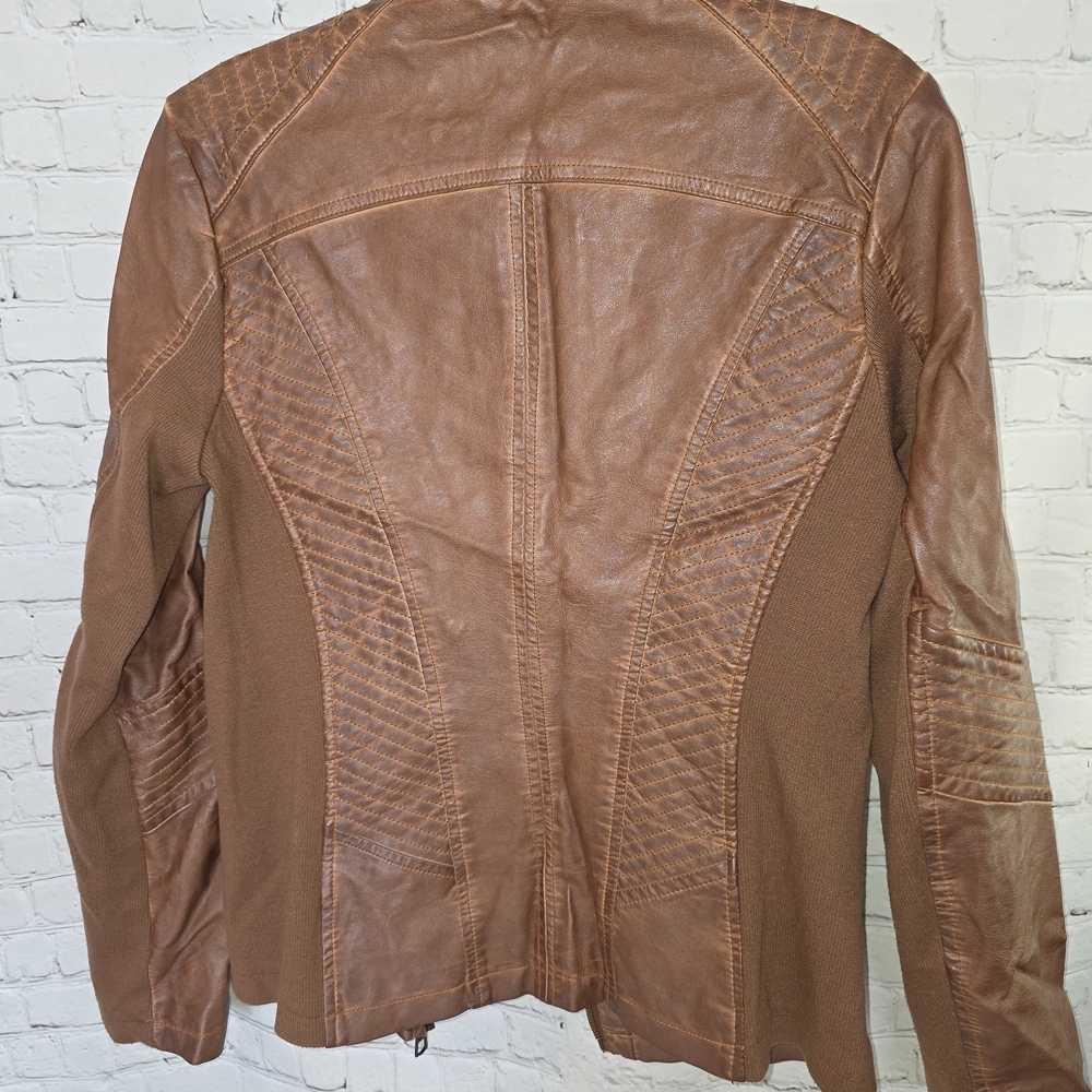 Valerie Stevens Brown Faux Leather Moto Jacket Biker Grunge Vintage Patina Small - Picture 5 of 5